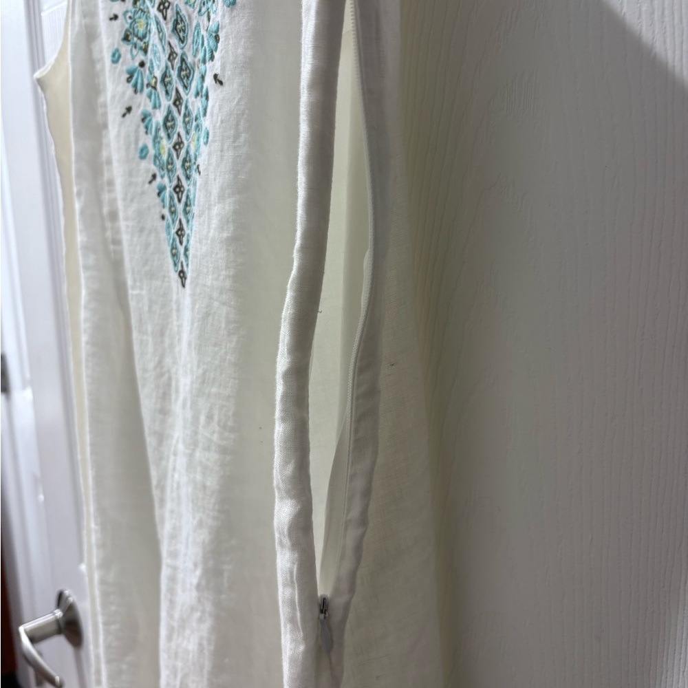 J. Jill White sleeveless dress with Blue & brown Embroidery - Picture 9 of 14